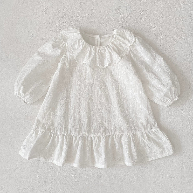 Autumn Baby Girls French Style Solid Color Flowers Embroidered Pattern Long-sleeved bodysuit and Dress – Princess Sister Matching Set