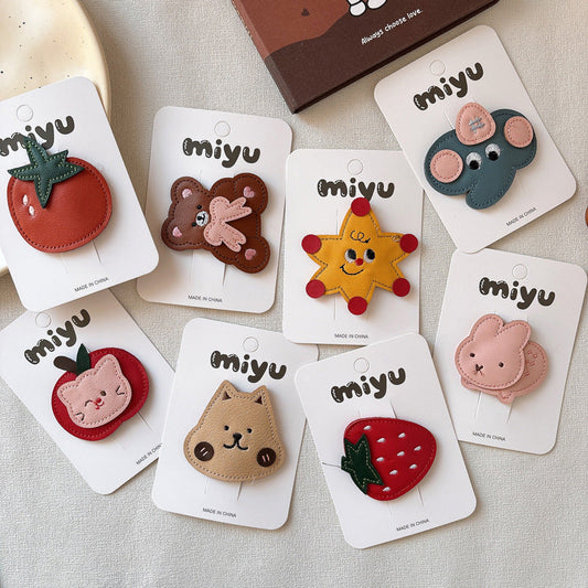 Arrival Cartoon Leather Hair Clips for Girls – Cute Style Side Hair Accessories