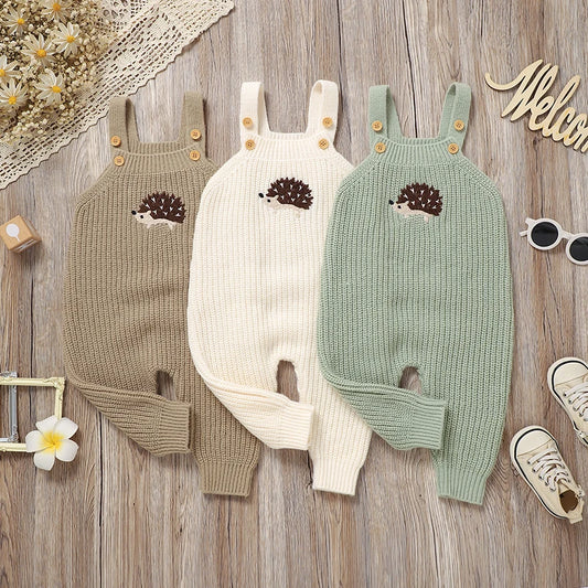 Baby Girls Boys Rompers Cute Hedgehog Knitted Newborn Sleeveless Sunsuits Jumpsuits 0-18m Infant Unisex Overalls Toddler Costume