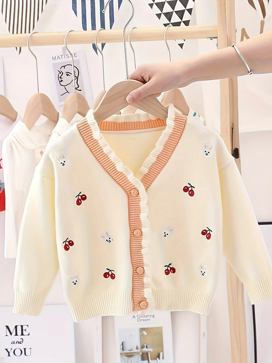 Girls' Sweater Cardigan New Korean Style Children's Knitwear Top Kids' Fashionable Lace Jacket