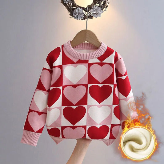 Girls' Knitted Sweater | Thickened Warm Winter Top | Cute Western Style Kids Knitwear