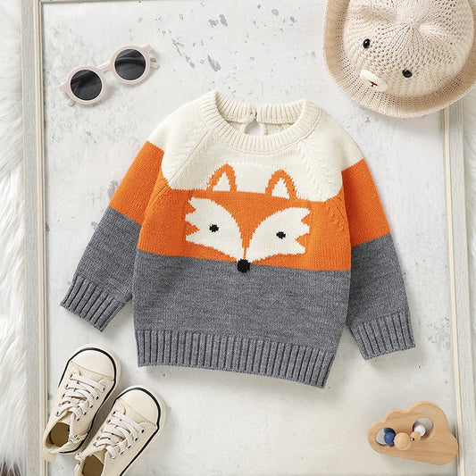 Newborn Fox Stripe Knit Pullover – Boys & Girls Fall Sweater