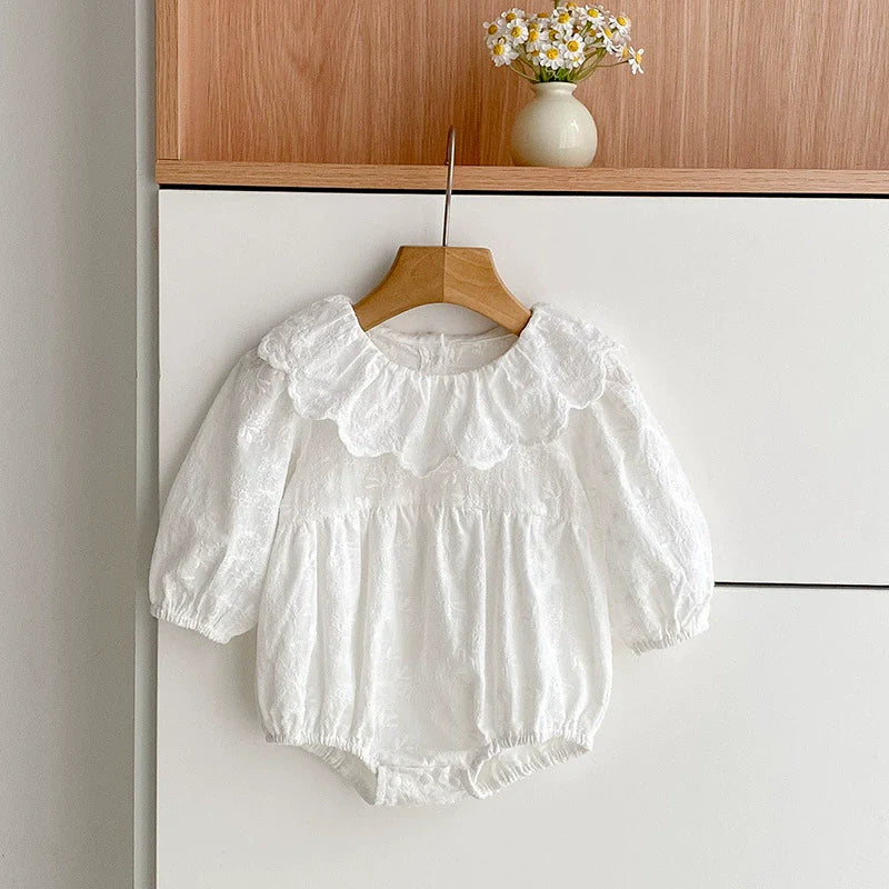 Autumn Baby Girls French Style Solid Color Flowers Embroidered Pattern Long-sleeved bodysuit and Dress – Princess Sister Matching Set