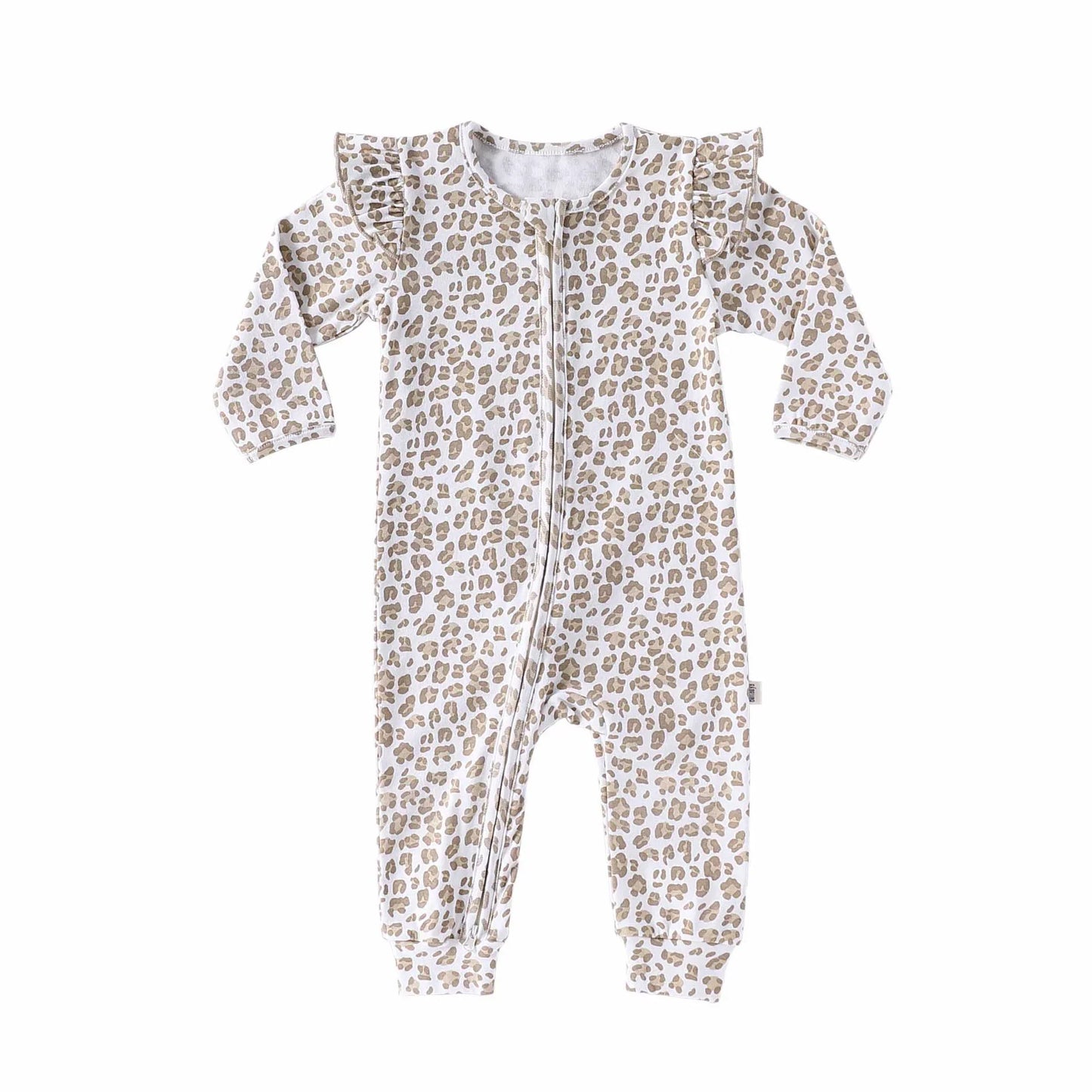Autumn Arrival Baby Unisex Long Sleeves Cute Leopard Pattern Zip-up Rompers