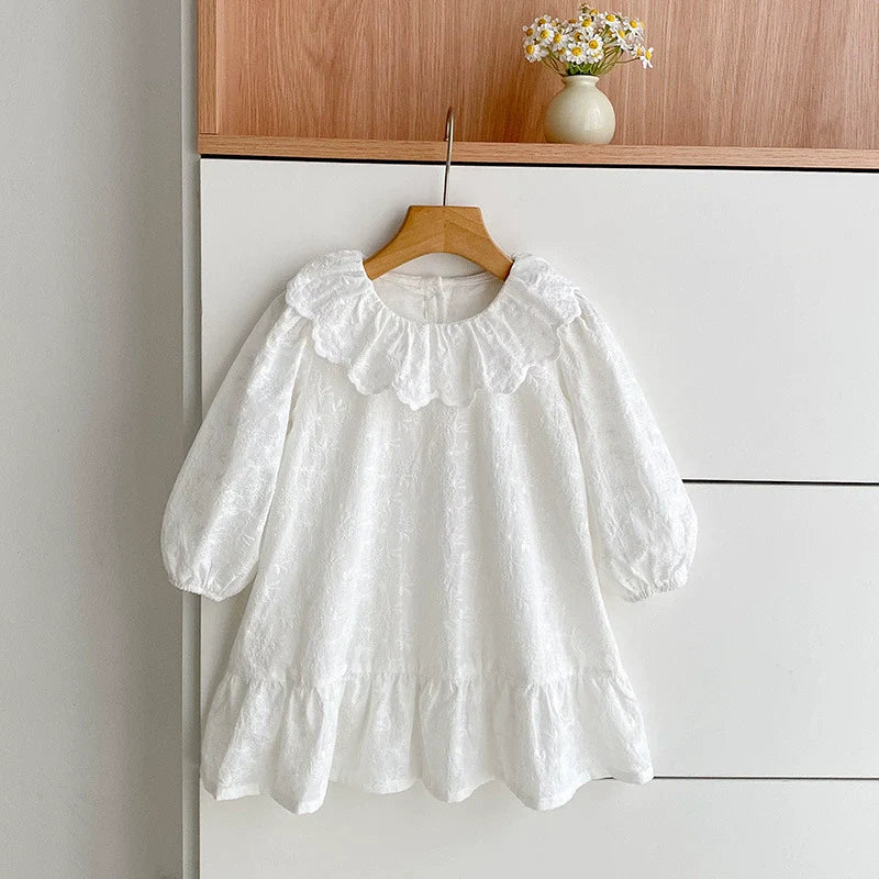 Autumn Baby Girls French Style Solid Color Flowers Embroidered Pattern Long-sleeved bodysuit and Dress – Princess Sister Matching Set