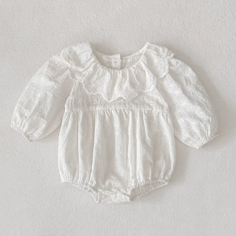 Autumn Baby Girls French Style Solid Color Flowers Embroidered Pattern Long-sleeved bodysuit and Dress – Princess Sister Matching Set