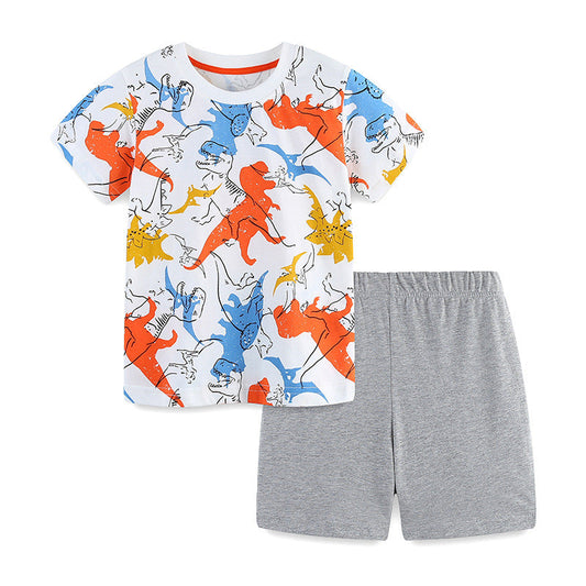 Summer Baby Kids Colorful Dinosaurs Pattern T-shirt and Shorts Clothing Set for Boys
